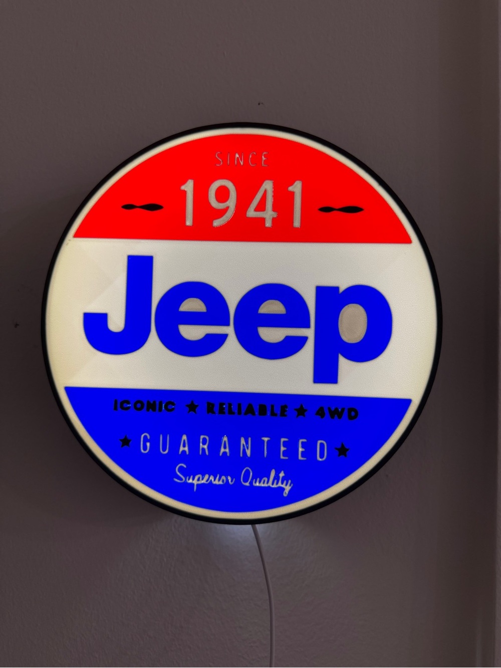 Jeep Red, Blue & White Round Wall Sign